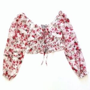 NWT Fashion Nova Always A Blossom Floral Pink Smocked Cropped Top Size S